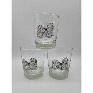 Maltese, Lhasa or Shitsu on The Rocks Bar Glasses Libbey Set Of 3 Vintage